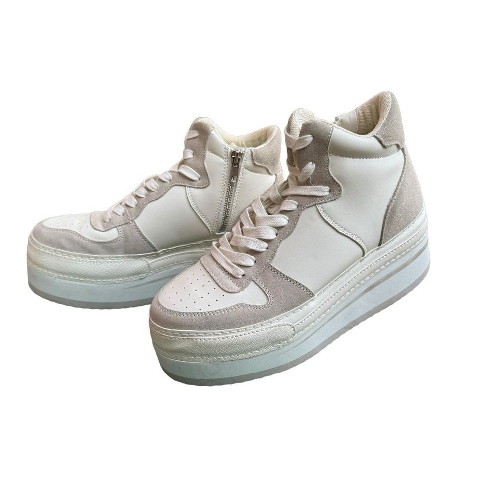 STEVE MADDEN Brodiee Platform Sneaker in Tan White Leather Woman’s Size 8.5